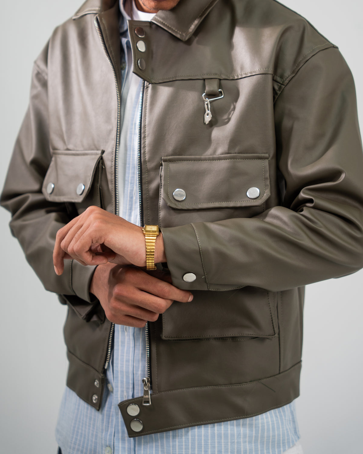 Rabbit leather jacket (olive)