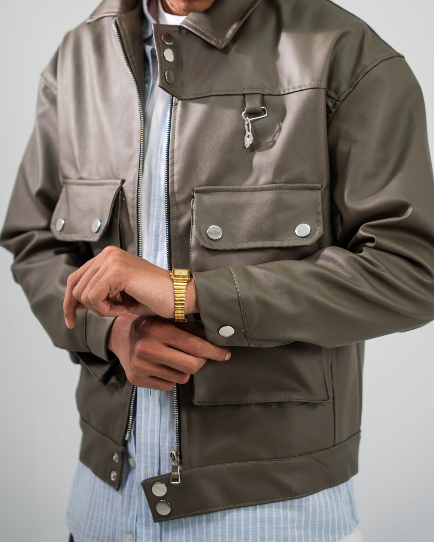 Rabbit leather jacket (olive)