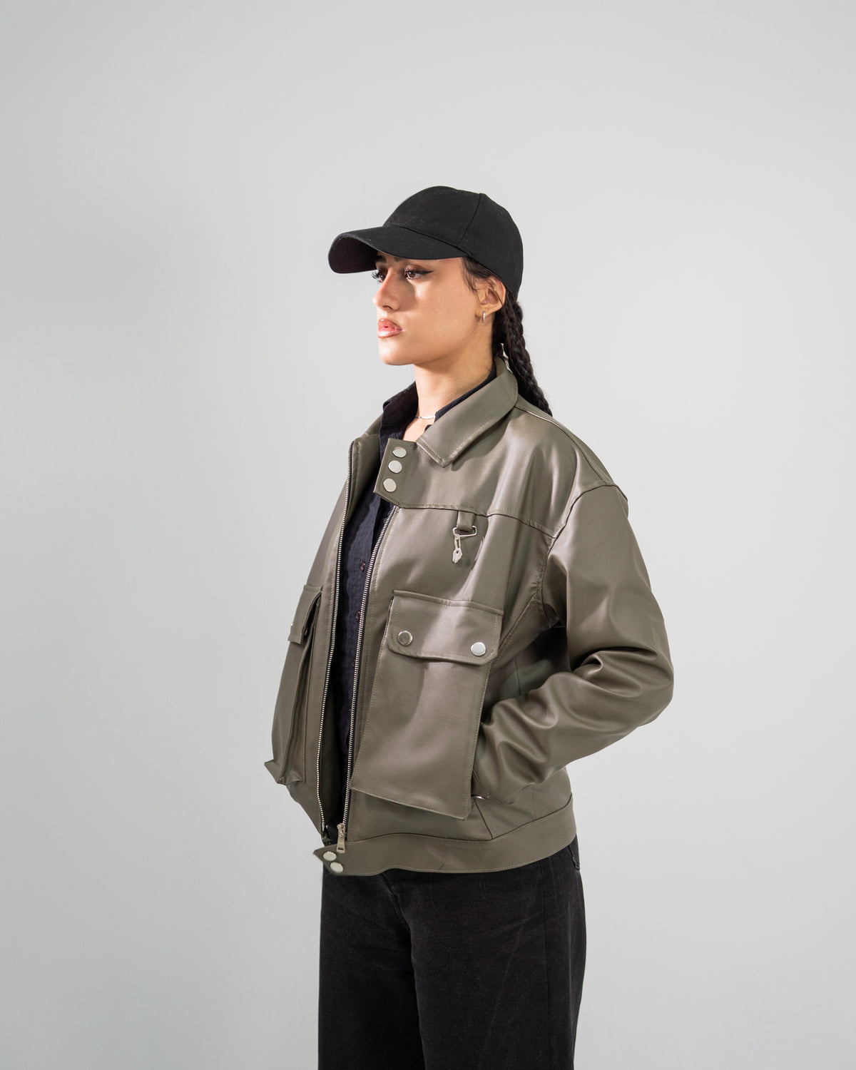 Rabbit leather jacket (olive)