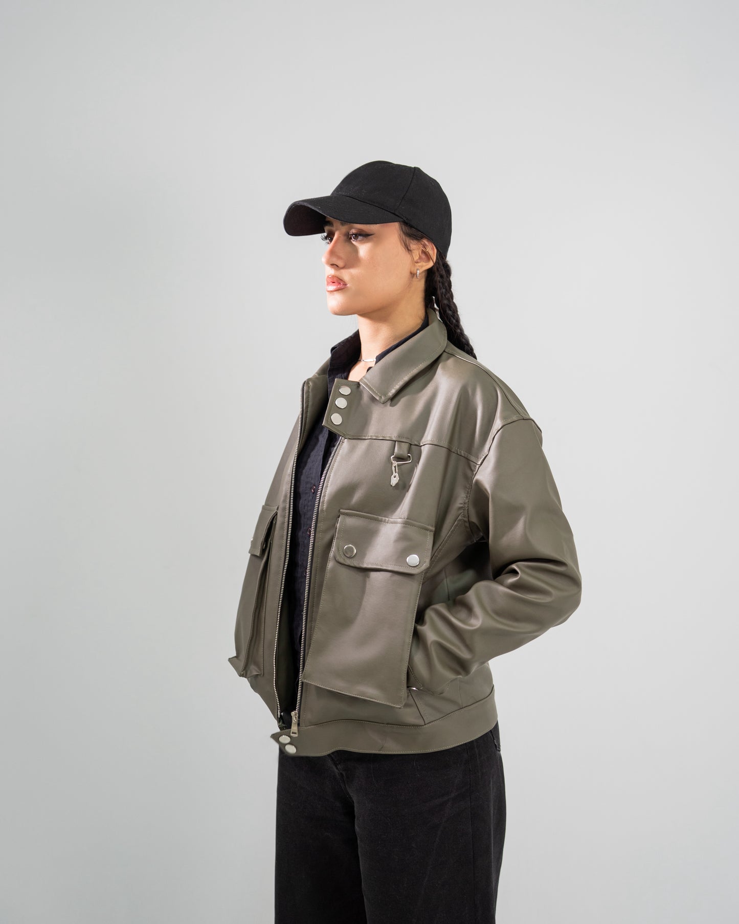 Rabbit leather jacket (olive)