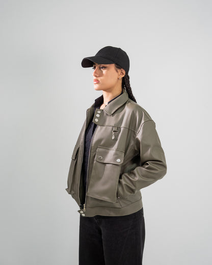 Rabbit leather jacket (olive)