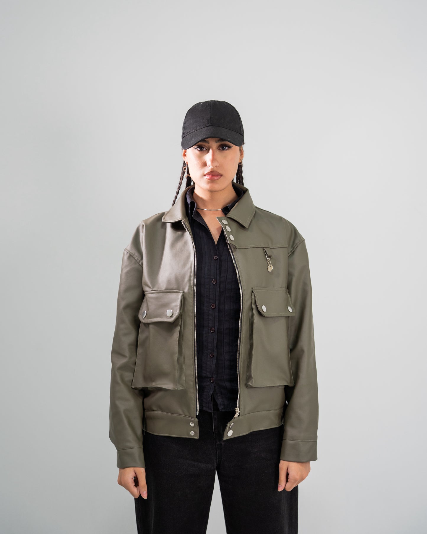 Rabbit leather jacket (olive)