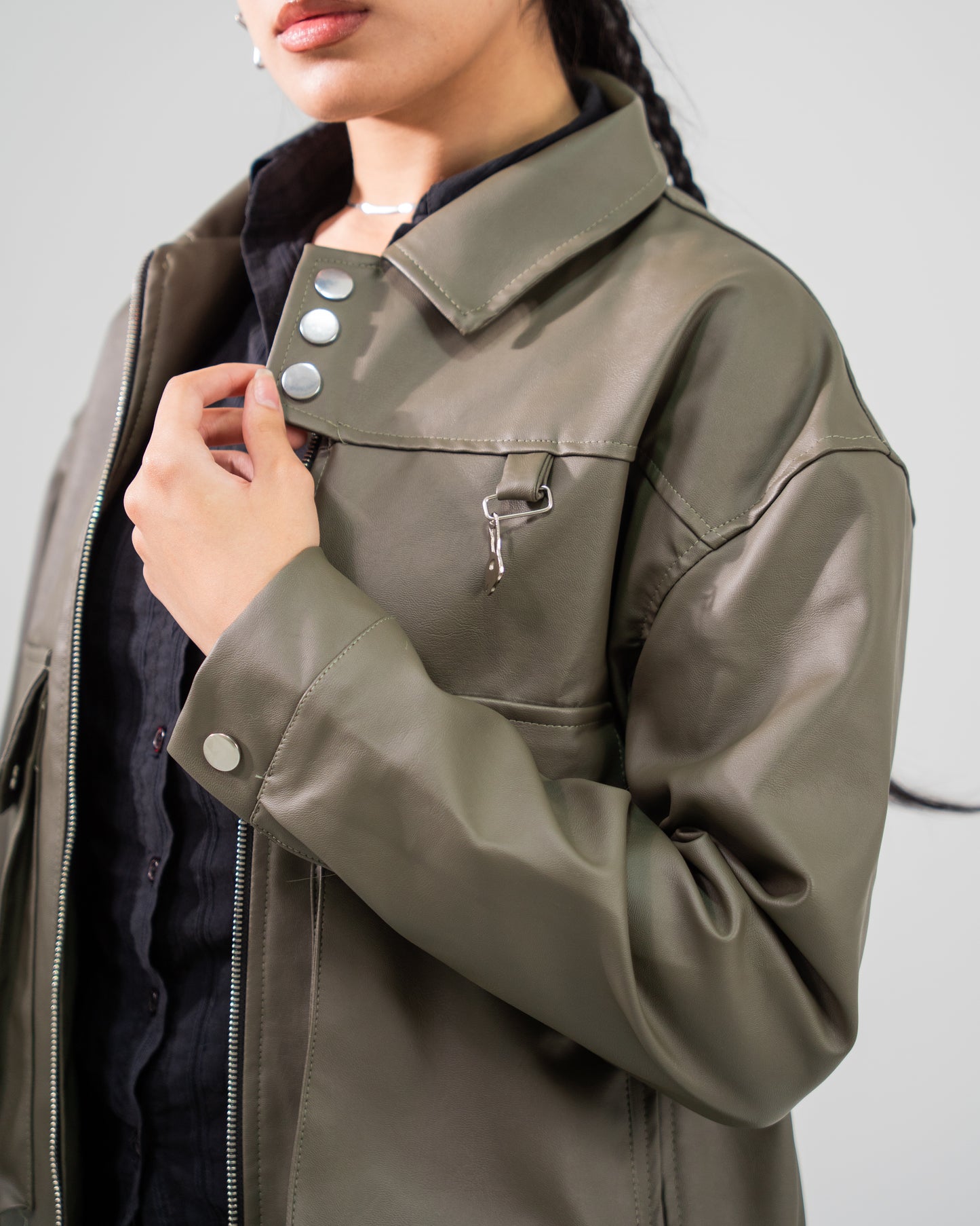 Rabbit leather jacket (olive)