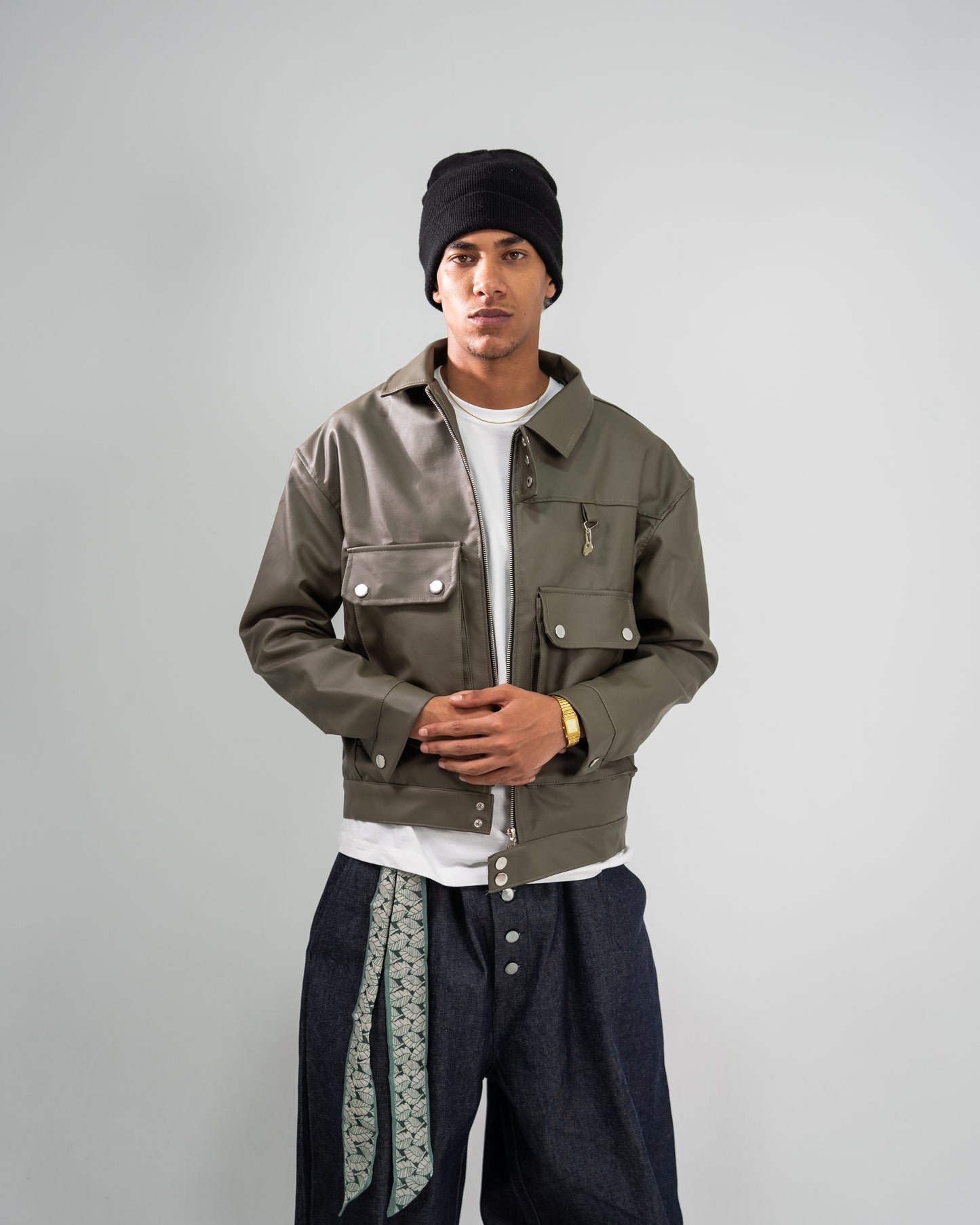 Rabbit leather jacket (olive)